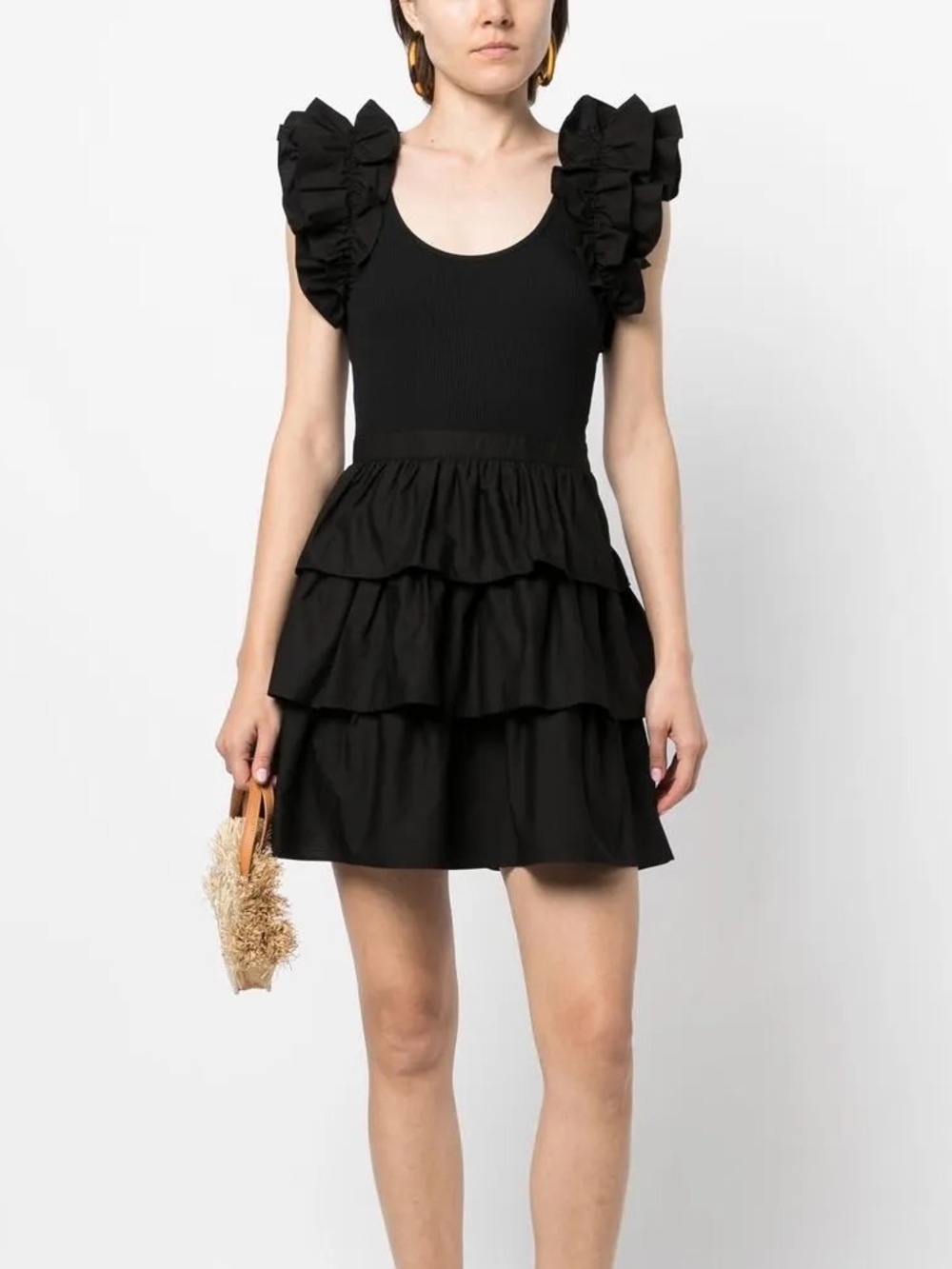 ULLA JOHNSON Hanna Tiered Ruffle Black Mini Dress Size 4